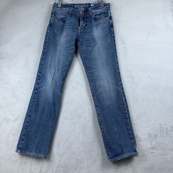 Guess Slim Straight Jeans 100% Cotton Light Wash Low Rise Mens Size 30 - Picture 1 of 12
